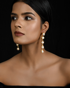 Elegant bridal <b>earring</b> natural white freshwater pearl <b>long</b> pair dangle <b>earring</b> brass gold plated <b>earring</b> Fashion Jewelry - Product Image 4