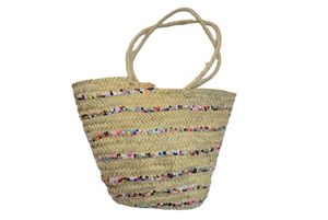 Vintage Style <b>Girls</b> Kids Bucket Pattern <b>Handbags</b> with Dual Handles Open Closure and Straw Lining - Product Image 3