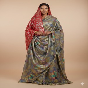 Tela de Chifón Lisa de Alta Calidad con Aspecto Premium, Moderna y Tradicional, Estilo Somalí Fransawi Dirac, Jacquard, con Brillo Dorado y Diseño Floral para Vestidos - Product Image 1