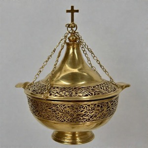 IncenseRay Holy Flame Brûleur d'encens à charbon de bois antique Encensoir en laiton fabriqué à la main pour la messe et les offrandes spirituelles - Product Image 1