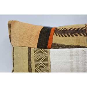 Beige Wool Kantha <b>Pillow</b> 12x36 Inches Patchwork Embroidered Floral Vintage Square Print Woven Decorative Cushion for <b>Sofa</b> - Product Image 2