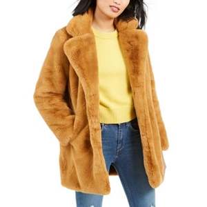 Cappotto da donna Apparis Eloise marrone in pelliccia sintetica con stampa a righe coniglietto e volpe, trench in lana tinta, abbottonato, taglia media - Product Image 1