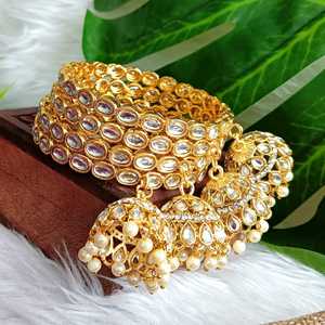Efulgenz grossiste indien bijoux Kundan cristal fausse perle Jhunka gland mariage mariée bracelet bracelets ensemble pour les femmes - Product Image 2