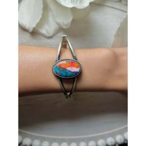 Navajo Handmade Mohave Turquoise & Sterling Silver Fashion Cuff Bracelet - Product Image 4