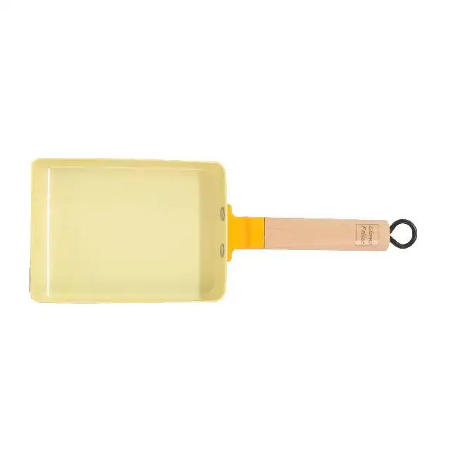 Induction Multi Rectangle Frying Pan Yellow Convenient Wood-finished Handle Colorful Kitchenware Kitchen Appliances