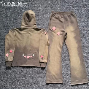 เสื้อมีฮู้ดและกางเกงวอร์มทรงหลวมสำหรับ2025ใส่ได้ทั้งชายและหญิงไซส์ใหญ่พิเศษชุดวอร์มลำลองสีทึบทรงบาน - Product Image 2