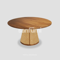 Meja Makan Bulat Kayu Solid Salasa Desain Modern Kontemporer Eklektik Kayu Jati Mahoni Sungkai Mindi Mangga Jackfruit
