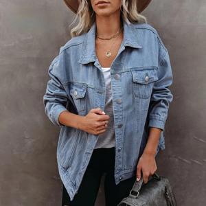 เสื้อแจ็คเก็ตผ้าแคนวาสสีน้ำเงินโอเวอร์ไซส์สำหรับผู้หญิงและผู้ชาย, แจ็คเก็ตยีนส์2024ฤดูใบไม้ร่วงฤดูหนาว - Product Image 5