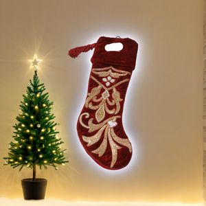 ถุงน่องคริสมาสต์ผ้าคอตตอนใส่สบายพร้อมปักสีทองทำด้วยมือมีไฟแขวนของขวัญ100% ตามต้องการ - Product Image 1