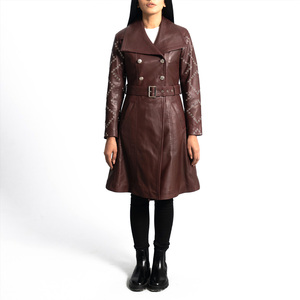 Gabardina larga con estampado tejido Vintage de cuero genuino para mujer, de talla grande, informal, impermeable, ecológico, estándar - Product Image 1