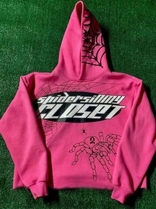 Pembe Hoodie örümcek Web baskılı ekstra büyük uzun kollu adam Hoodi Harajuku Hip Hop moda kazak kazak Y2k giyim