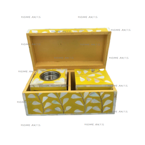 Handmade MOP Yellow Color <b>Oud</b> Burner With Wood Box <b>Bakhoor</b> Burner Customized Size And Shape Incense Burner - Product Image 1