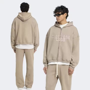 Sweat à capuche zippé surdimensionné personnalisé pour hommes Pull vierge à la mode 500gsm de poids élevé Sweat à capuche à motif imprimé Streetwear - Product Image 1