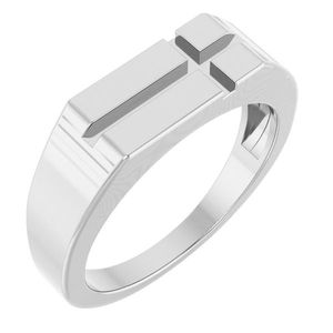 Cross Signet <b>Ring</b> with Rectangle Design Trendy Fashionable Christian Religious Inlay Rose Gold Gold Plated Rhodium Setting Gift - Product Image 1