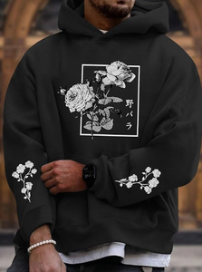 Rose <b>Winter</b> Digital Printing Aesthetic Japanese Cool Oversized Trendy Streetwear Pullover Hoodie for Men - Product Image 3
