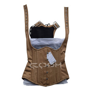 Corset de maintien lombaire robuste en coton beige à baleines en acier avec bretelles, style Steampunk, pour femme - Product Image 3