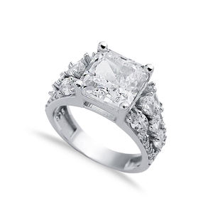 Blanco CZ piedra cuadrado diseño 925 anillo de racimo de plata turco hecho a mano al por mayor 925 joyería de plata esterlina - Product Image 1