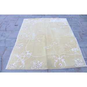 พรมวินเทจขนาด 6x5 ฟุต, พรมตุรกี, พรมลายตารางสีขาวน้ำตาล - Product Image 4