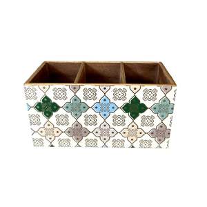 Porta Cucharas de Madera con Diseño Floral, Porta Cucharas de Madera Artesanal para Uso en la Cocina - Product Image 2