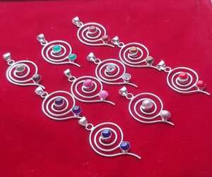 Haute poli Multi pierres précieuses Cabochon naturel lâche pierres précieuses lunette pendentif solide 925 en argent Sterling Chakra bijoux faits à la main - Product Image 2