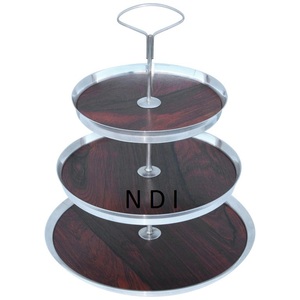 Luxe anniversaire fête de mariage décor gâteau support de service assiette en bois forme ronde gâteau à la main décoration métal gâteau support - Product Image 1