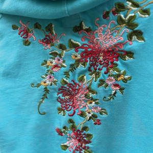 Soft Cotton Blend Casual <b>Women's</b> <b>Hoodie</b> with 3D Floral Embroidery Vibrant <b>Blue</b> Front Logo - Product Image 4
