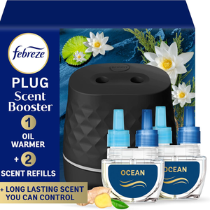 Kit de démarrage Febreze PLUG Scent Booster, Noir, Diffuseur d'huiles essentielles, Désodorisant à brancher, Dispositif de parfum continu + 2 recharges Ocean - Product Image 3