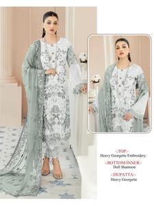 Robe de chambre attrayante excellente qualité lourde Georgette Salwar Suit & Dupatta avec broderie Zarkan travail fournisseur indien - Product Image 4