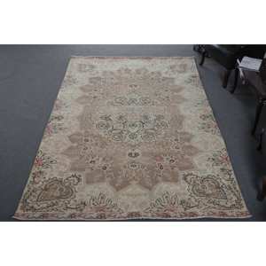 Alfombra de lana ecológica de estilo clásico hecha a mano con respaldo de látex, alfombra rectangular de estilo clásico Vintage de 6x9 pies, color Beige - Product Image 1