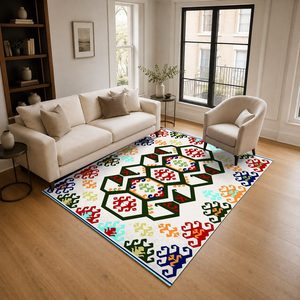 Alfombra de chenilla lavable a máquina con estampado digital tradicional anatólico en terracota y dorado, antideslizante, modelo LXDP-0716 de RUGS DEPOT, venta al por mayor. - Product Image 2