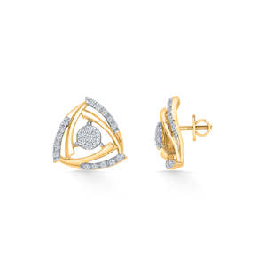 Pendientes de botón chapados en oro de 14k Trigon para mujer con circonita y perla, joyería de compromiso moderna - Product Image 3