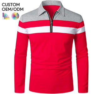 Chemise à manches longues pour homme, coupe ajustée décontractée, respirante, fermeture éclair contrastée, couleur unie, coton, hauts personnalisés OEM ODM, marque privée - Product Image 1