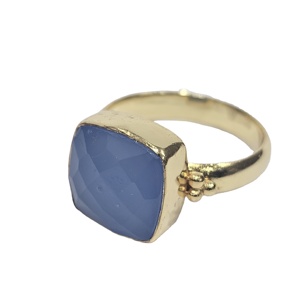 Anillo de Plata de Ley 925 Vintage de Diseñador Hecho a Mano Chapado en Oro de 18K Calcedonia Azul Natural Piedra Preciosa Eternidad Vermeil para - Product Image 1