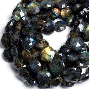 Cuentas sueltas de piedras preciosas con forma de moneda facetada de labradorita natural, cuentas de moneda facetadas de labradorita de 12-13mm, cuentas sueltas para hacer joyas - Product Image 4