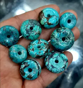 Hoogste Kwaliteit Donuts Kralen Irani Turquoise Edelstenen Groot Gat Glad Losse Cabochon Kralen Voor Ketting Sieraden