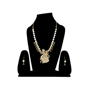 Oxidised Radha Krishan Design <b>Beaded</b> Pendant White Pearl Lover's Shape Pattern - Product Image 2