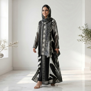 Luxury Chicago Butti <b>Chiffon</b> Open Front Plus Size Abaya Suit Matching Dupatta <b>Scarf</b> Modest Islamic Maxi Dress - Product Image 2