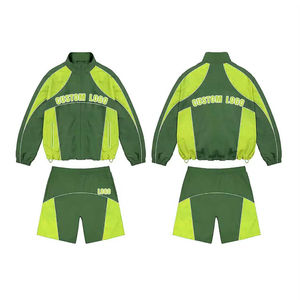 Ensemble deux pièces coupe-vent en nylon avec logo personnalisé pour hommes survêtement coupe-vent vestes et shorts à fermeture éclair pour hommes - Product Image 3