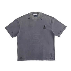 Diseña Tu Propia Camiseta con Logotipo Estampado para Hombre, Camisetas Desgastadas 100% Algodón, Corte Holgado, Ropa Casual, Último Diseño, Camiseta Desgastada para Hombre - Product Image 1