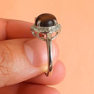 Anillo de Plata de Ley 925 con Ojo de Tigre al por Mayor con Halo de Circonita Cúbica - Regalo Romántico de Aniversario para Mujer Chapado en Rodio - Product Image 2