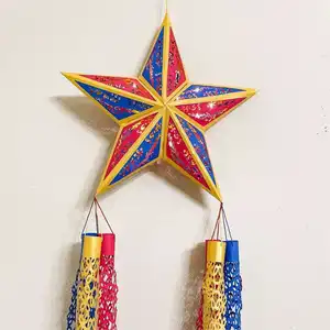 Lanterna de Natal filipina grande iluminada com duas cores, conjunto de lanternas de papel com estrela de borla única suspensa