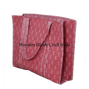 Sac fourre-tout matelassé en coton indien fait main, tendance, rangement ouvert, impression à la main personnalisée, cadeau personnalisé, shopping pour femmes - Product Image 4