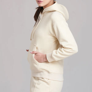 Nouvelle mode hiver femmes couleur unie à capuche 100% coton survêtement Jogging décontracté deux pièces ensemble - Product Image 6