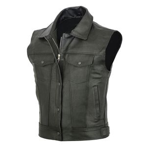 Venta al por mayor personalizado de cuero bordado motociclista estilo sin mangas impermeable transpirable elegante chaleco informal de los hombres - Product Image 2