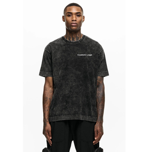T-shirt à manches courtes en rouleau et à l'acide-gris, prix de gros, sur mesure, de haute qualité - Product Image 1
