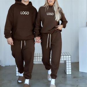 Setelan pasangan bulu katun desain OEM kustom setelan olahraga pasangan pakaian serasi untuk pasangan Tracksuit - Product Image 2