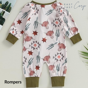 ชุดหมีสำหรับเด็กทารกใส่ได้ทั้งชายและหญิงชุดจั๊มสูทแบบมีซิปพิมพ์ลายวัวสไตล์ตะวันตก - Product Image 3