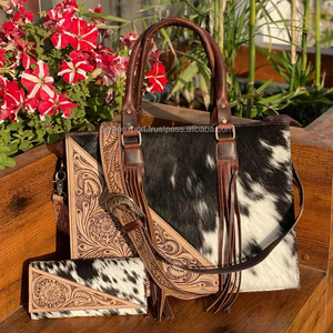 Nuevo bolso de mano con borlas de cuero de vaca a mano, nuevo bolso de mano de cuero de vaca con estilo occidental, conjunto combinado de cuero genuino - Product Image 2