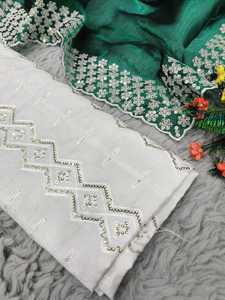 ผ้าส่าหรีด้ายเย็บปักถักร้อยและลำดับแบบหนักล่าสุดของนักออกแบบ - Product Image 2