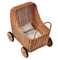 Chariot en bois Montessori poupée chariot aire de jeux boîte à jouets pour enfants avec roues en bois jouet bébé poupée chariot rotin poussette